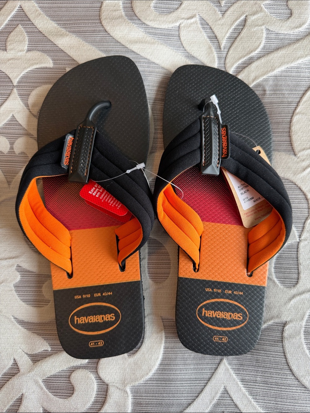 Havaianas Black and Orange Cushioned Strap Flip Flops